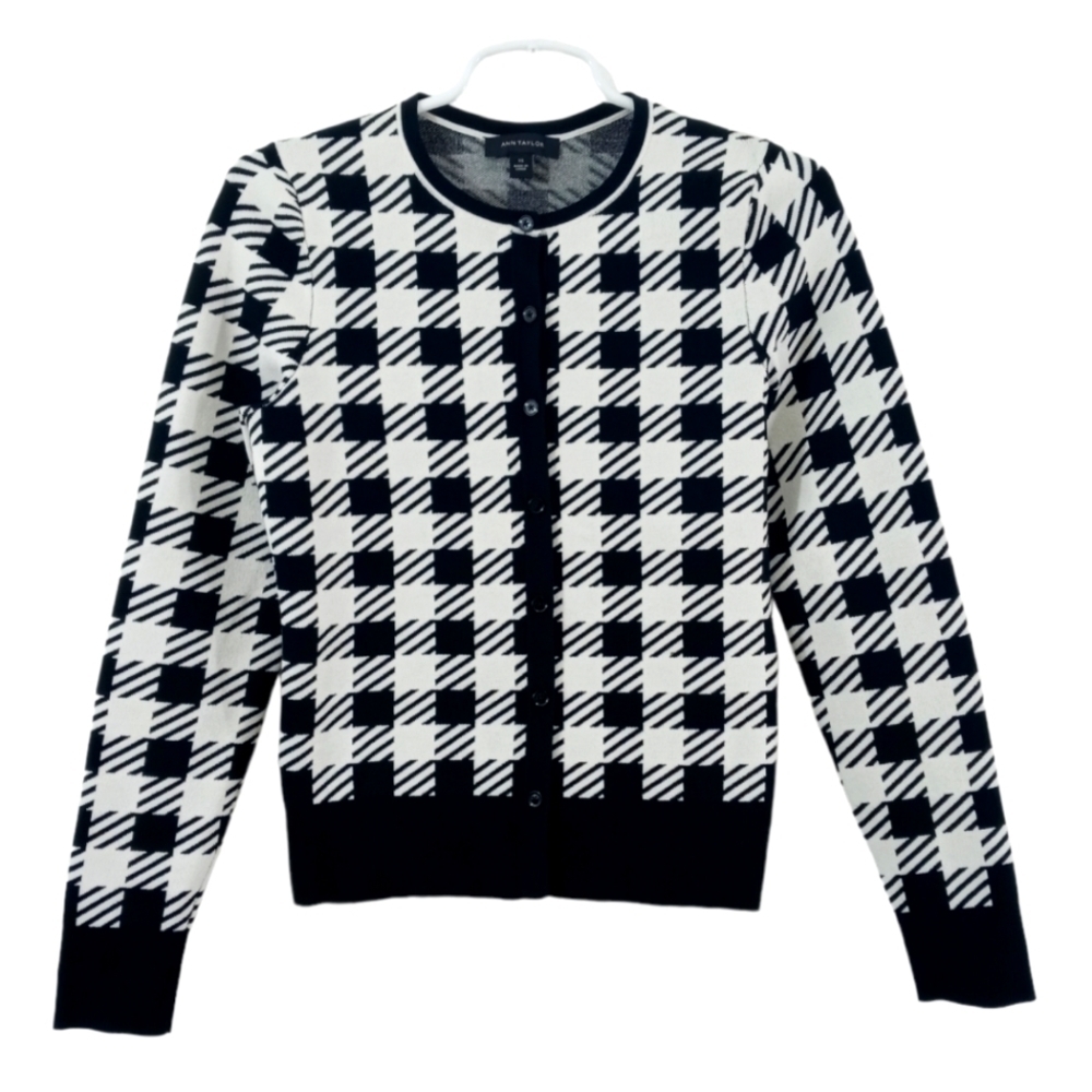 Ann Taylor Houndstooth Knit Button Front‎ Sweater Cardigan